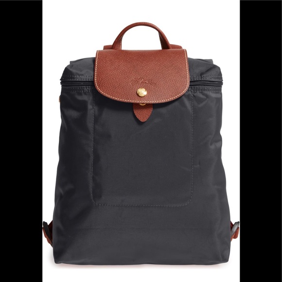Longchamp Handbags - Longchamp Le Pliage gun metal Backpack
